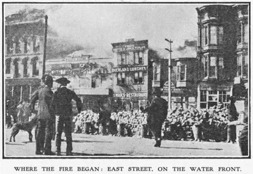 East Street, San Francisco, où le feu a commencé pendant le tremblement de terre de 1906, 1906